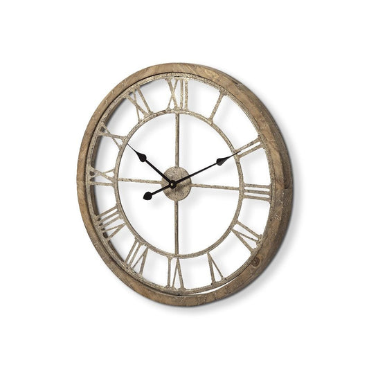 25" Circle Brown Metal Skeleton Wall Clock HomeRoots