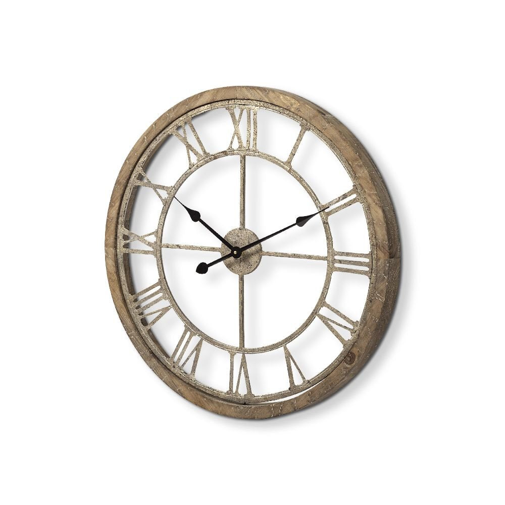 25" Circle Brown Metal Skeleton Wall Clock HomeRoots