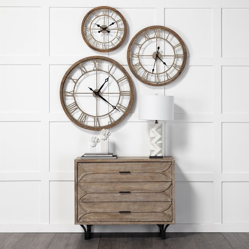 25" Circle Brown Metal Skeleton Wall Clock HomeRoots