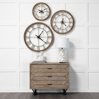 25" Circle Brown Metal Skeleton Wall Clock HomeRoots