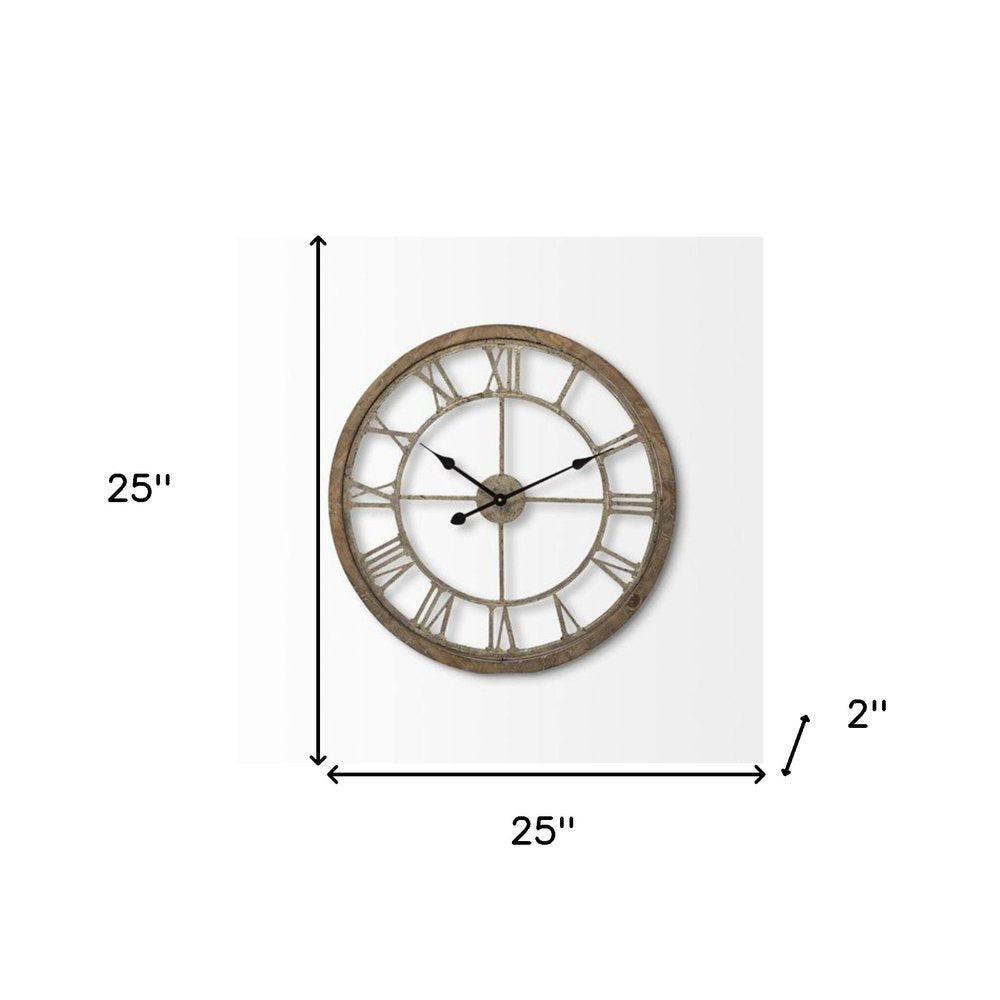 25" Circle Brown Metal Skeleton Wall Clock HomeRoots