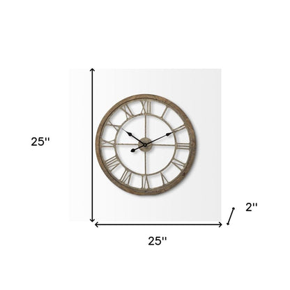 25" Circle Brown Metal Skeleton Wall Clock HomeRoots