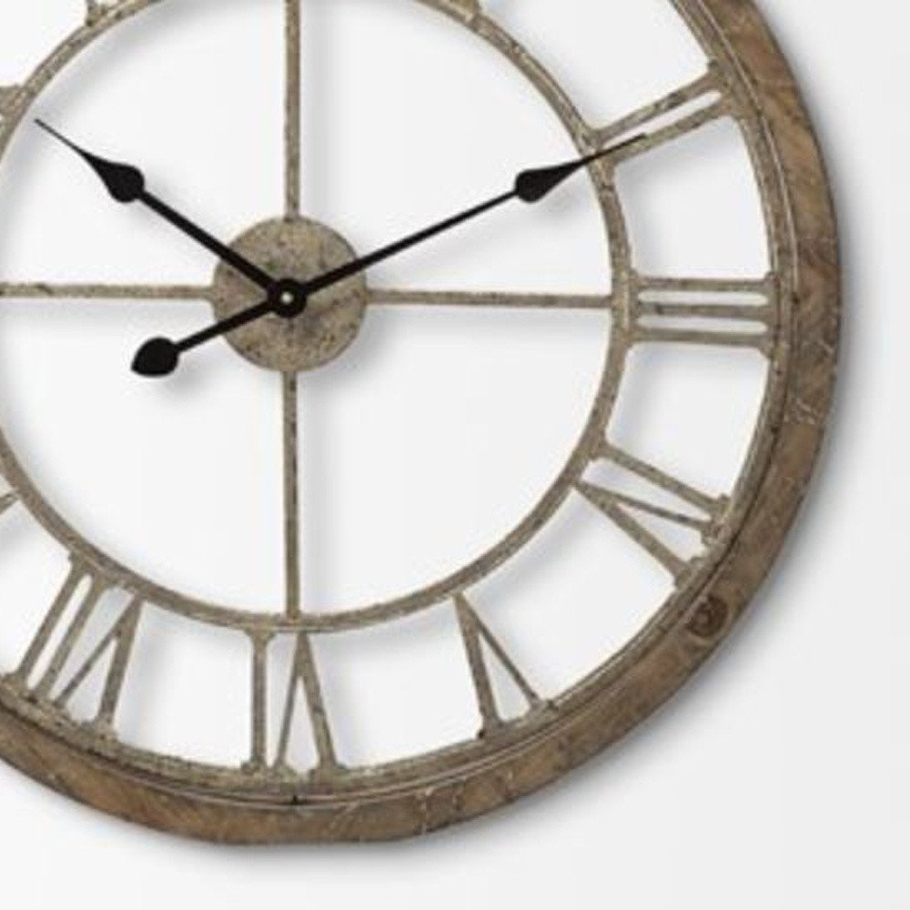25" Circle Brown Metal Skeleton Wall Clock HomeRoots