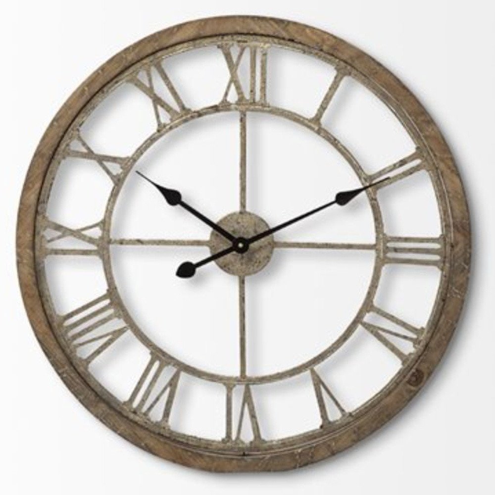 25" Circle Brown Metal Skeleton Wall Clock HomeRoots