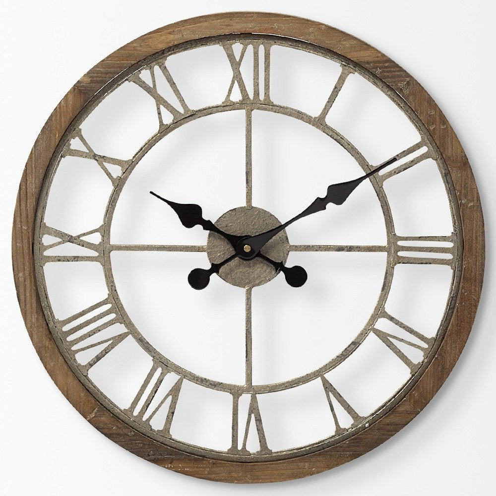 19" Brown Round Modern Farm Wall Clock HomeRoots