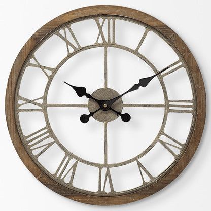 19" Brown Round Modern Farm Wall Clock HomeRoots