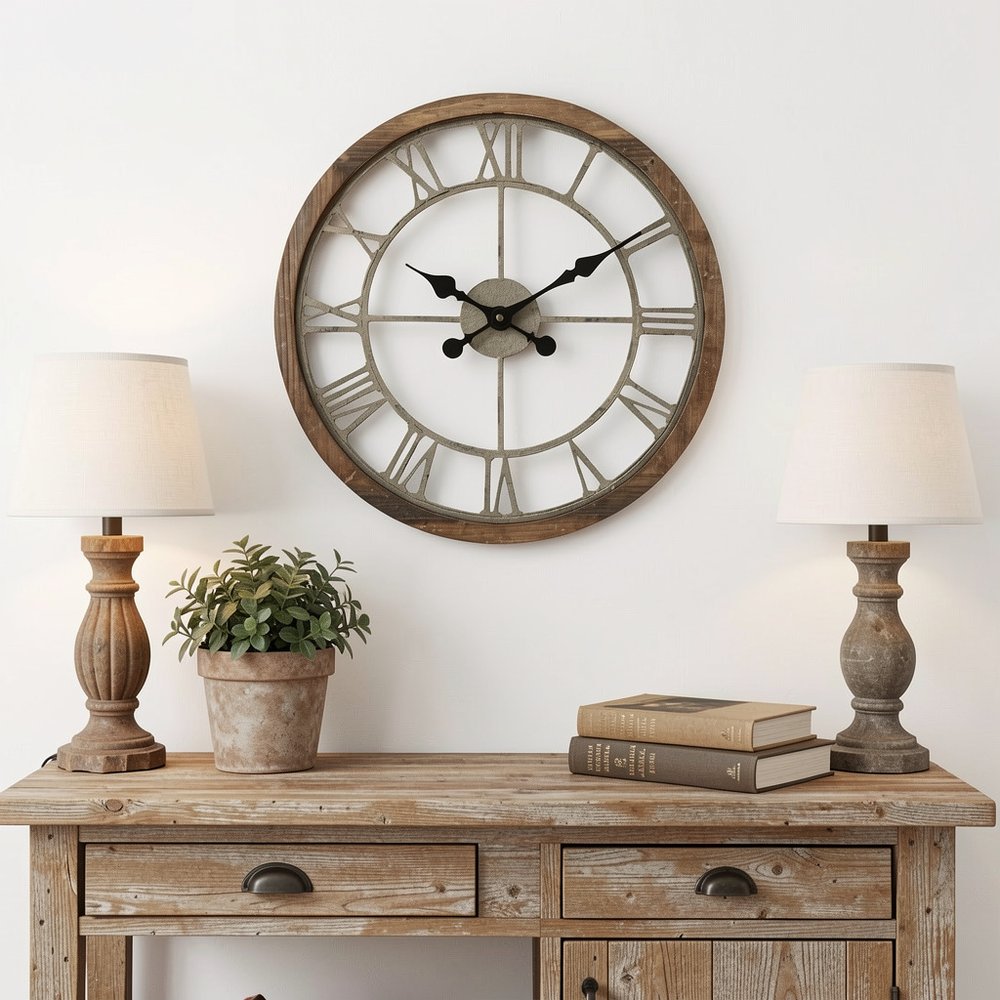 19" Brown Round Modern Farm Wall Clock HomeRoots