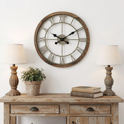 19" Brown Round Modern Farm Wall Clock HomeRoots