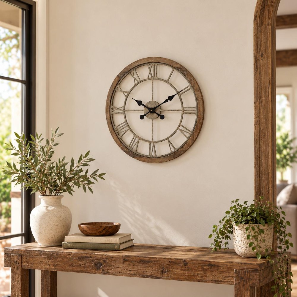 19" Brown Round Modern Farm Wall Clock — view 8