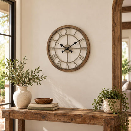 19" Brown Round Modern Farm Wall Clock