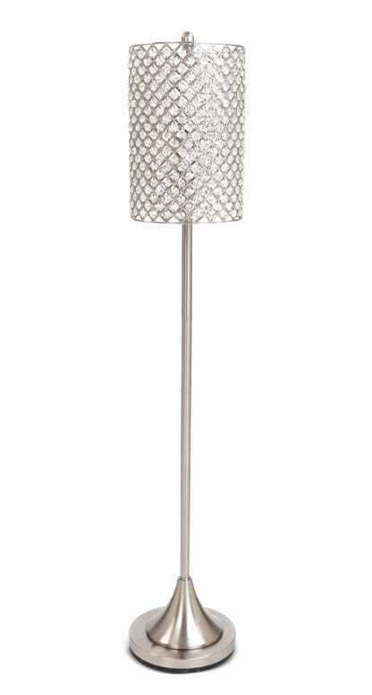 62" Silver Chrome Floor Lamp With Clear Faux Crystal Drum Shade