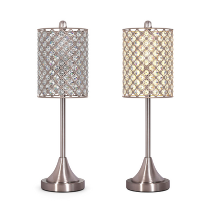 Set of Two 24" Silver Metal Table Lamp With Clear Drum Shade