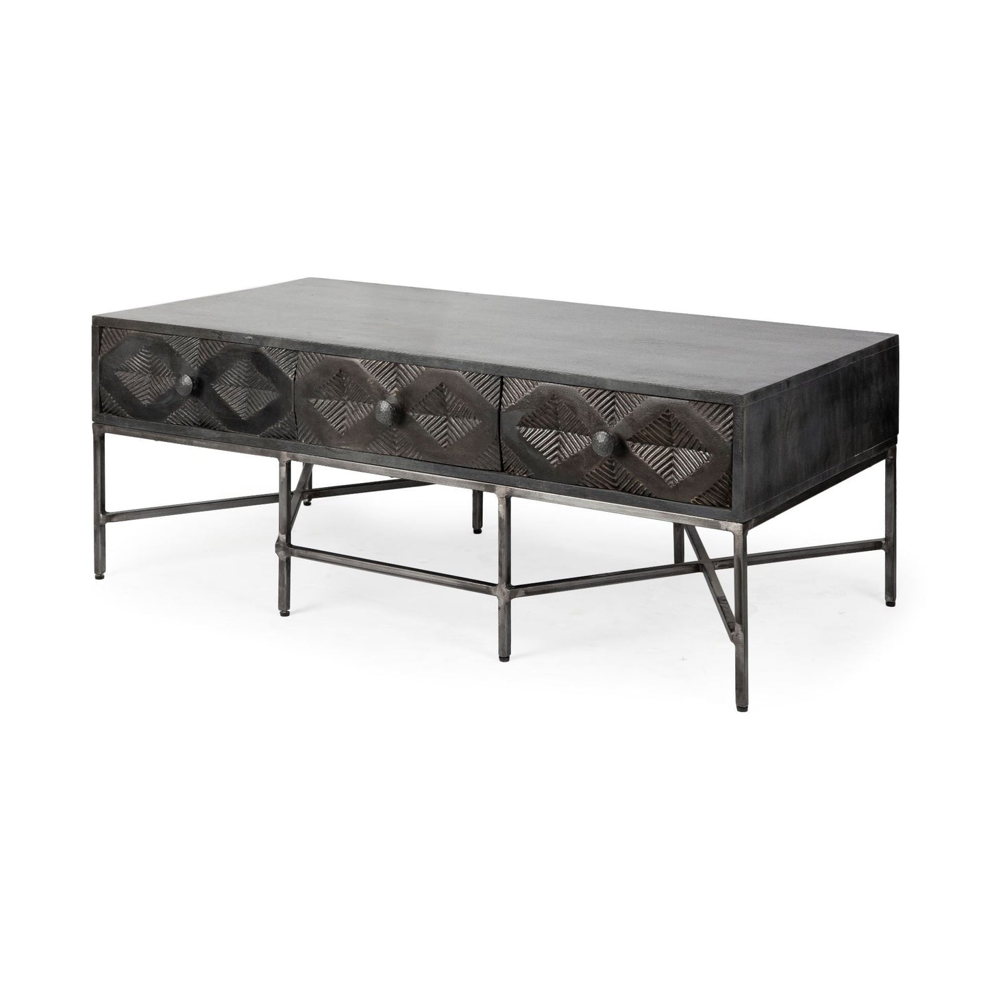24" Brown Wood Coffee Table With Three Drawers HomeRoots