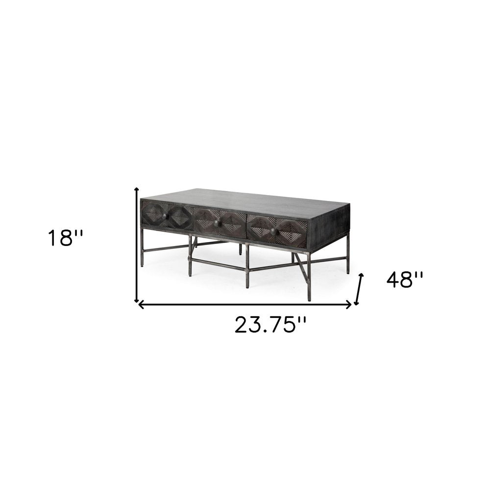 24" Brown Wood Coffee Table With Three Drawers HomeRoots