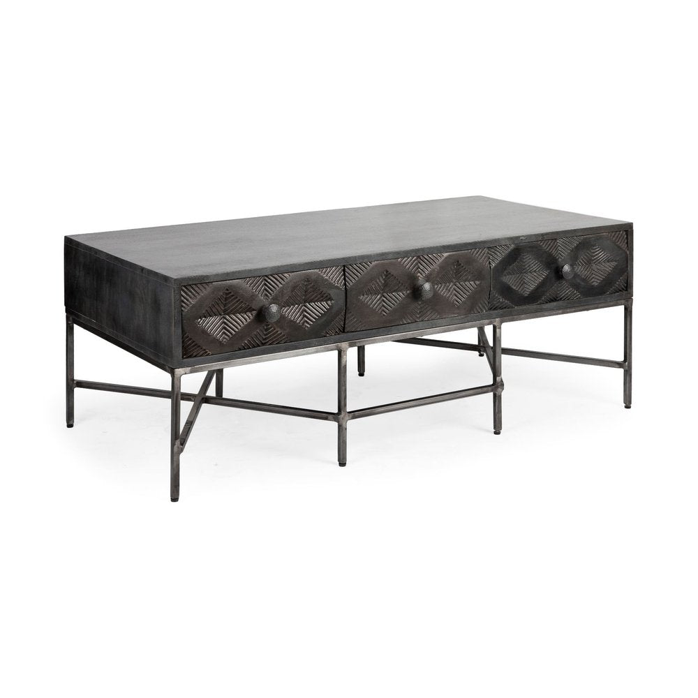24" Brown Wood Coffee Table With Three Drawers HomeRoots