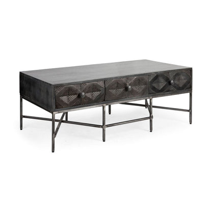 24" Brown Wood Coffee Table With Three Drawers HomeRoots