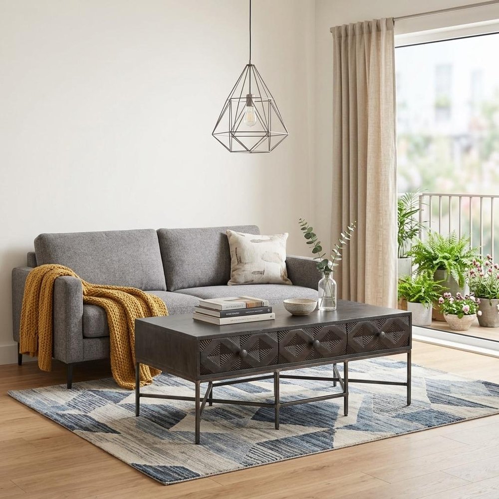 24" Brown Wood Coffee Table With Three Drawers HomeRoots