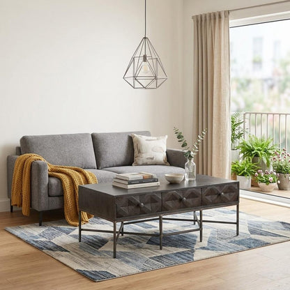24" Brown Wood Coffee Table With Three Drawers HomeRoots