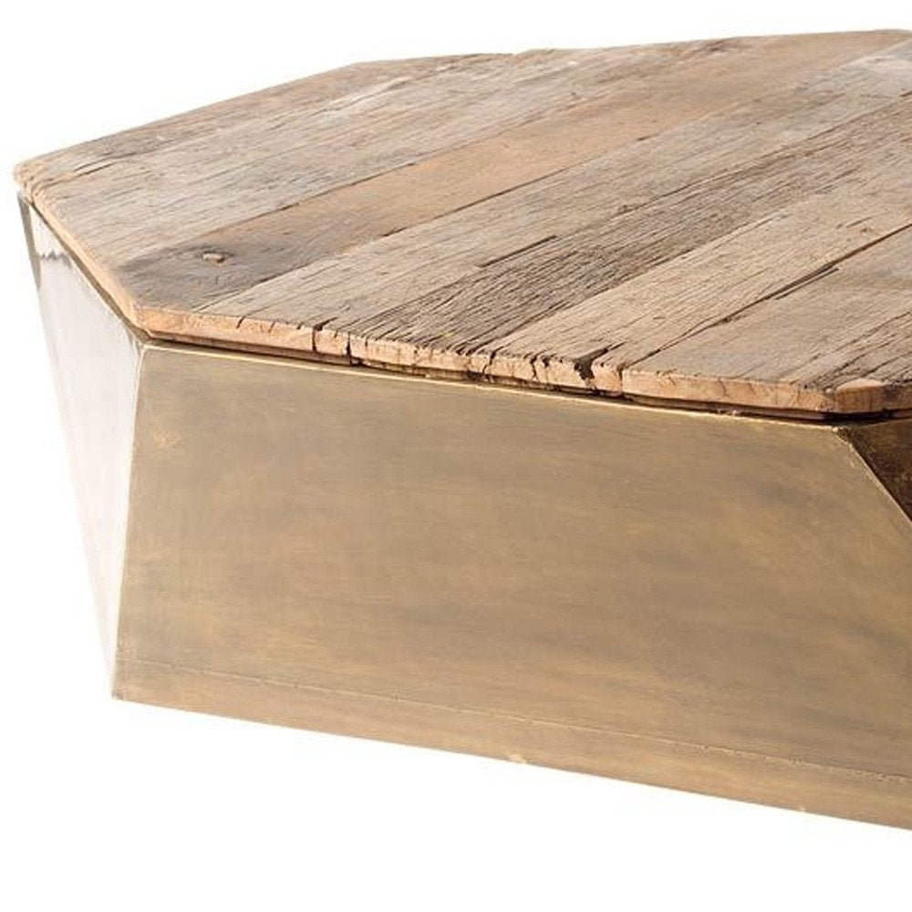 48" Natural Solid Wood Octagon Distressed Lift Top Abstract Coffee Table HomeRoots