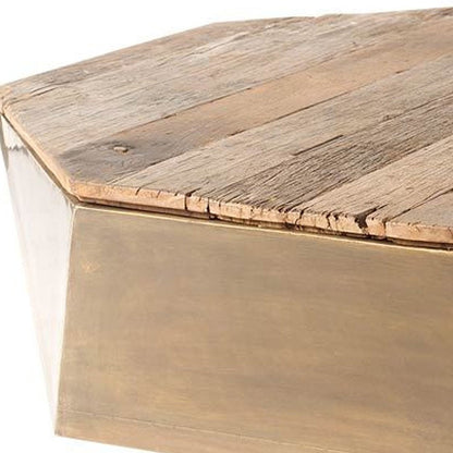 48" Natural Solid Wood Octagon Distressed Lift Top Abstract Coffee Table HomeRoots