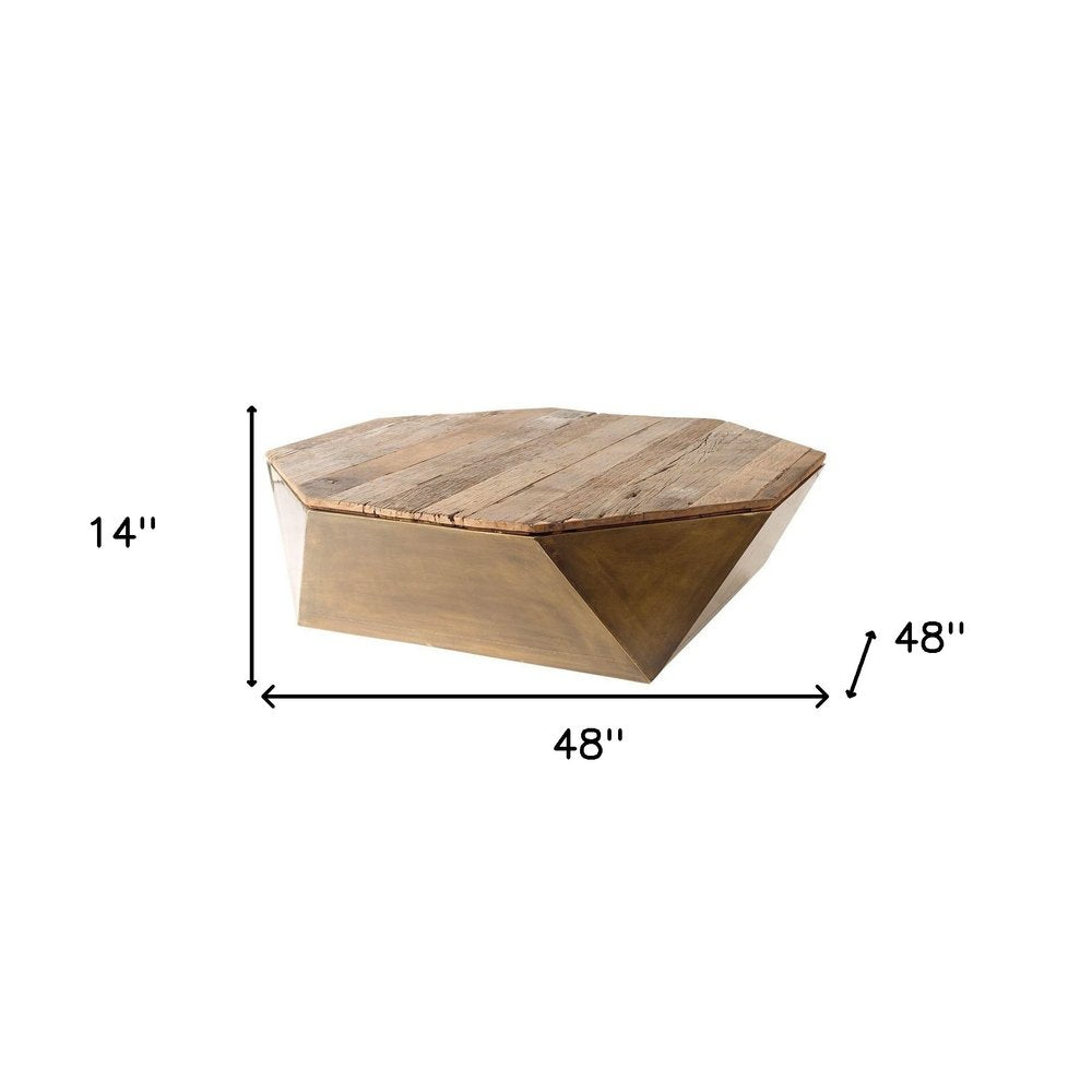 48" Natural Solid Wood Octagon Distressed Lift Top Abstract Coffee Table HomeRoots
