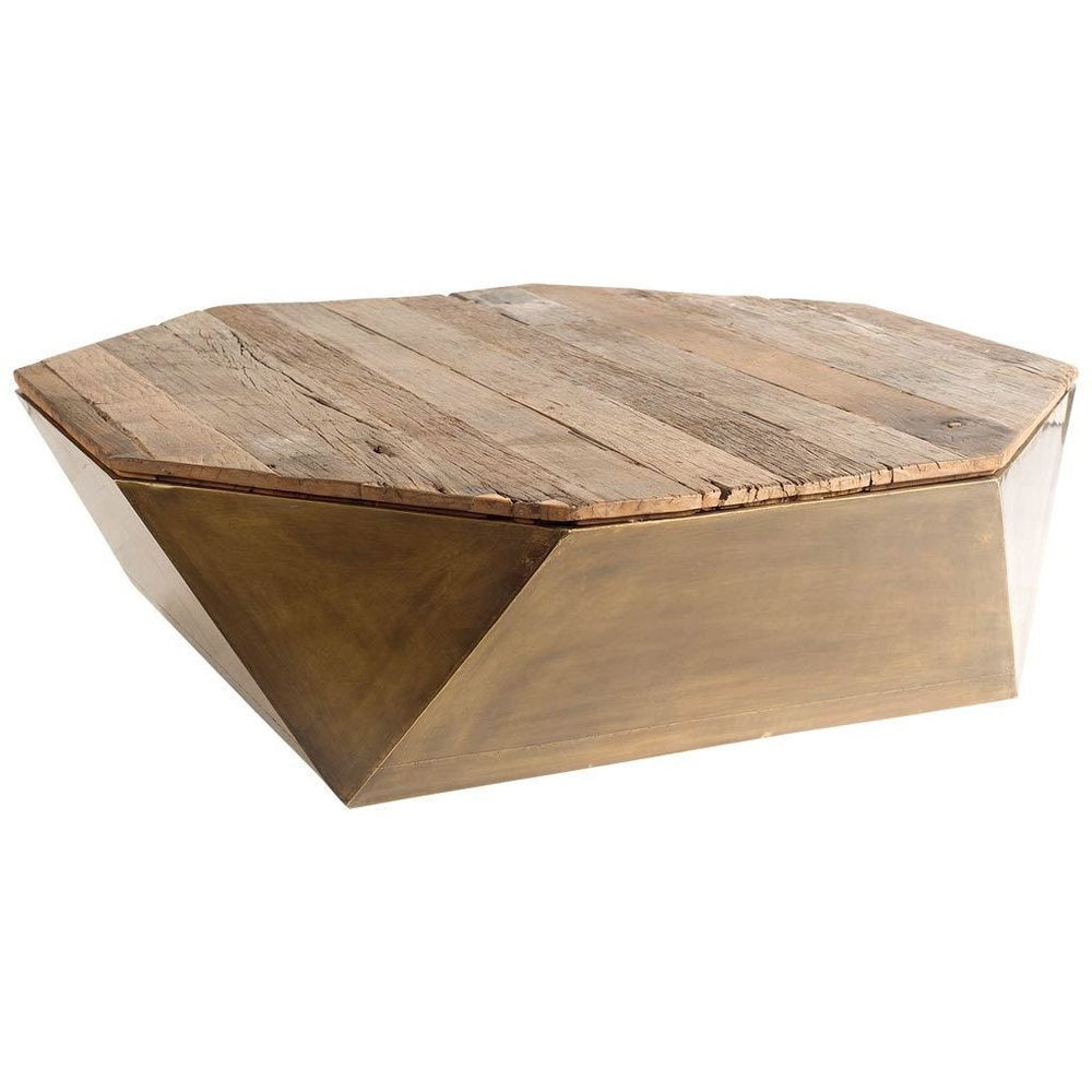 48" Natural Solid Wood Octagon Distressed Lift Top Abstract Coffee Table HomeRoots