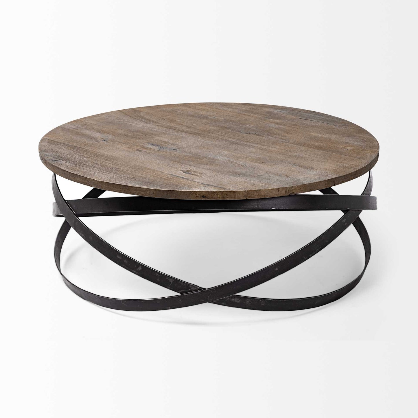 41" Brown and Black Solid Wood and Metal Round Coffee Table