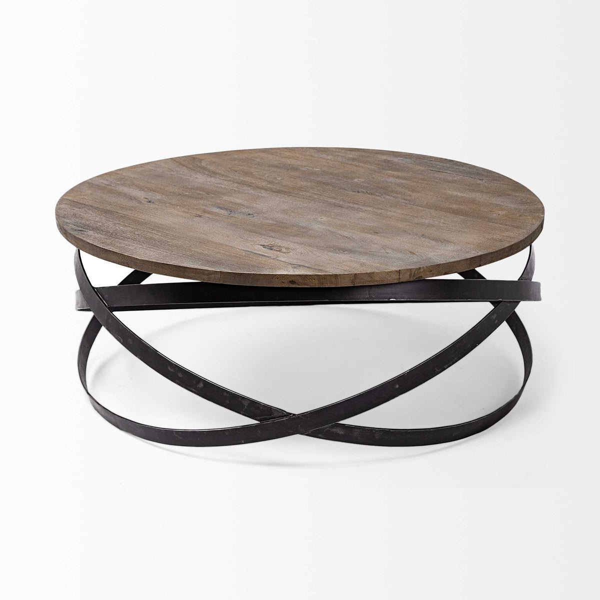 41" Brown and Black Solid Wood and Metal Round Coffee Table HomeRoots