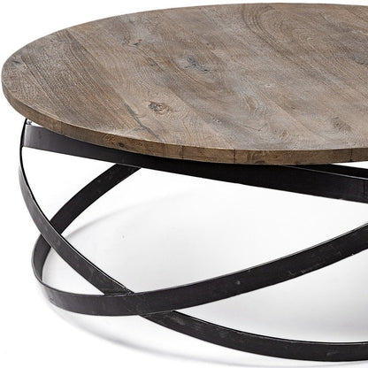 41" Brown and Black Solid Wood and Metal Round Coffee Table HomeRoots
