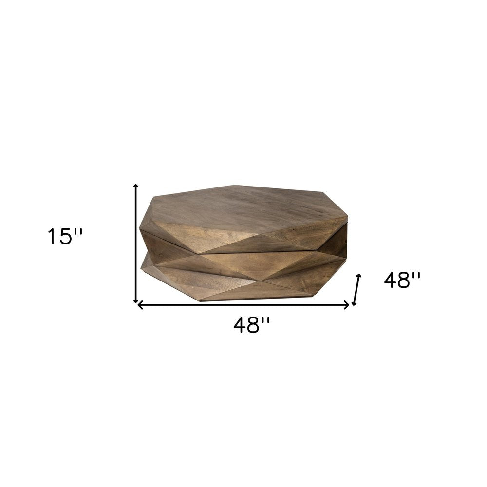 48" Brown Wood Hexagon Coffee Table — view 6