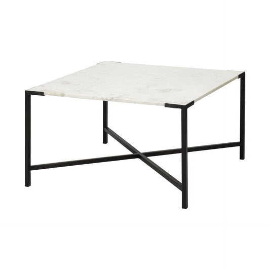 30" Brown And Black Solid And Manufactured Wood And Metal Square Coffee Table