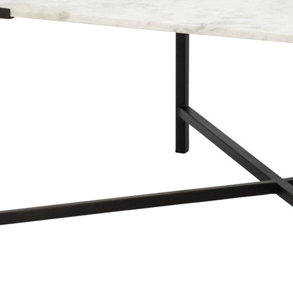 30" Black And White Genuine Marble and Metal Square Cross Legs Coffee Table HomeRoots