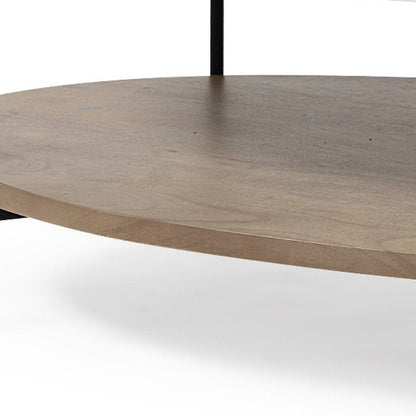 48" Brown and Black Genuine Marble and Metal Oval Coffee Table With Shelf HomeRoots