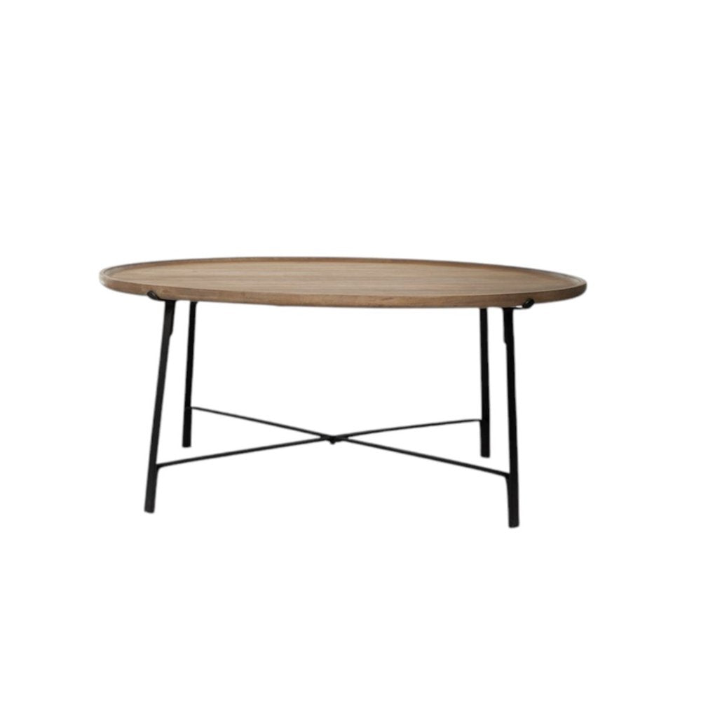 Set of Two Brown and Black Solid Wood and Iron Round Nested Coffee Tables HomeRoots