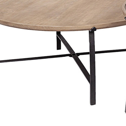 Set of Two Brown and Black Solid Wood and Iron Round Nested Coffee Tables HomeRoots
