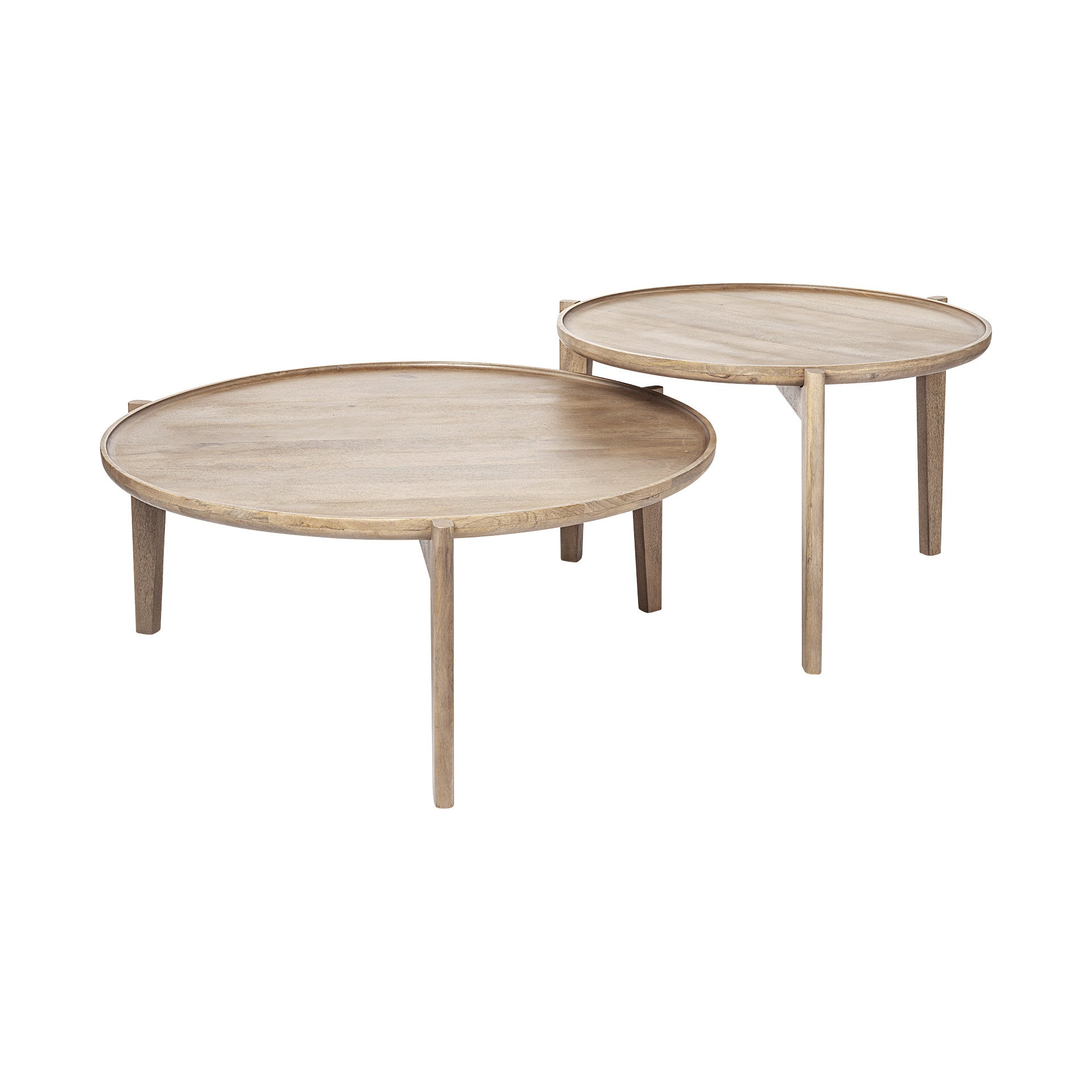 Set of Two Brown Solid Wood Round Nested Coffee Tables HomeRoots