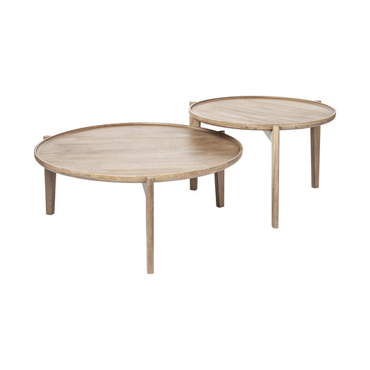 Set of Two Brown Solid Wood Round Nested Coffee Tables HomeRoots