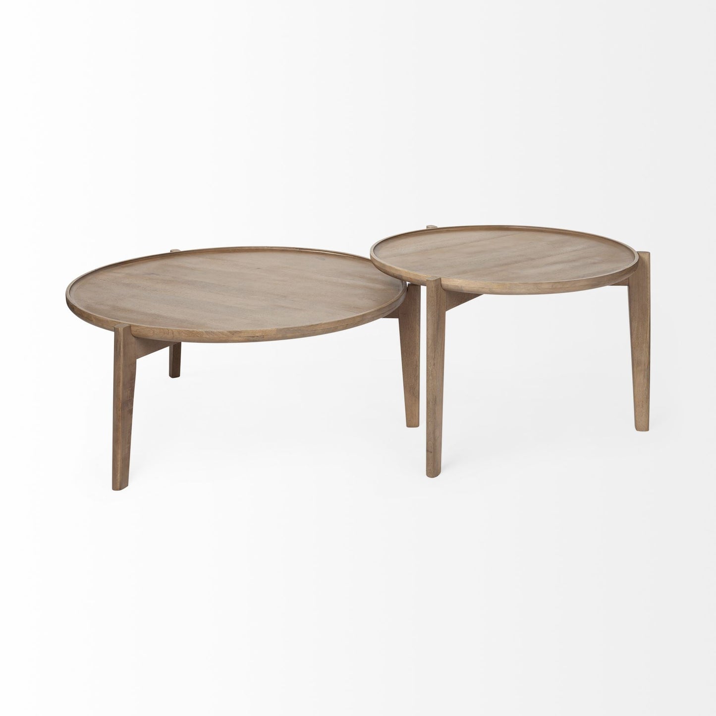Set of Two Brown Solid Wood Round Nested Coffee Tables HomeRoots