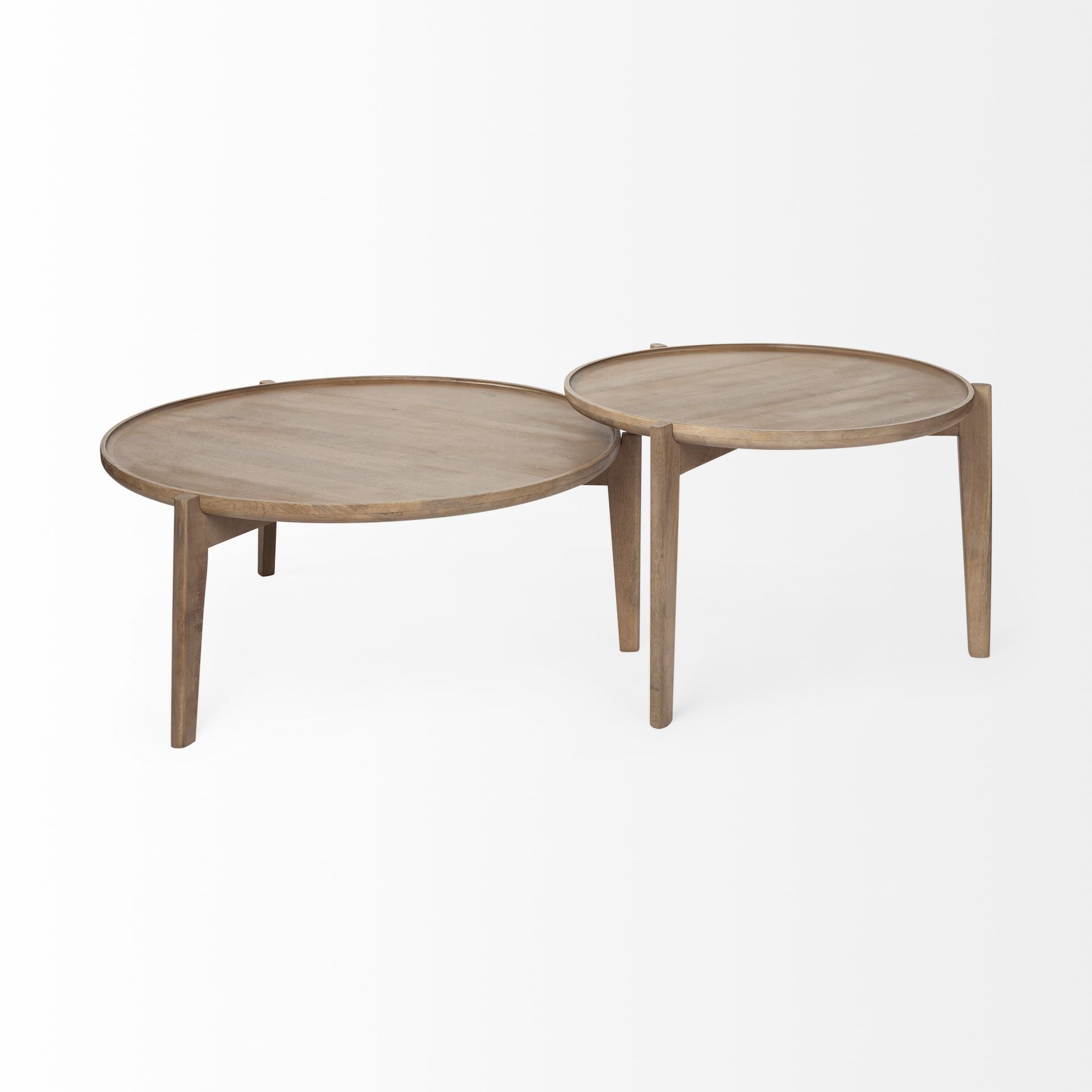 Set of Two Brown Solid Wood Round Nested Coffee Tables HomeRoots
