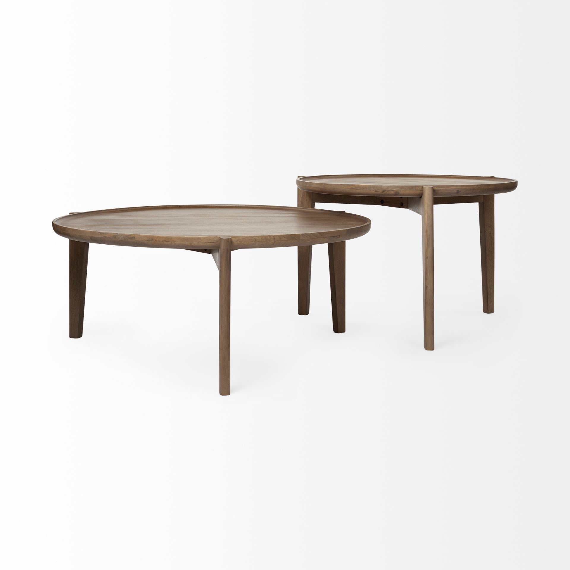 Set of Two Brown Solid Wood Round Nested Coffee Tables HomeRoots