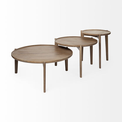 Set of Two Brown Solid Wood Round Nested Coffee Tables HomeRoots