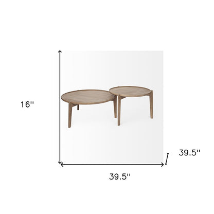Set of Two Brown Solid Wood Round Nested Coffee Tables HomeRoots