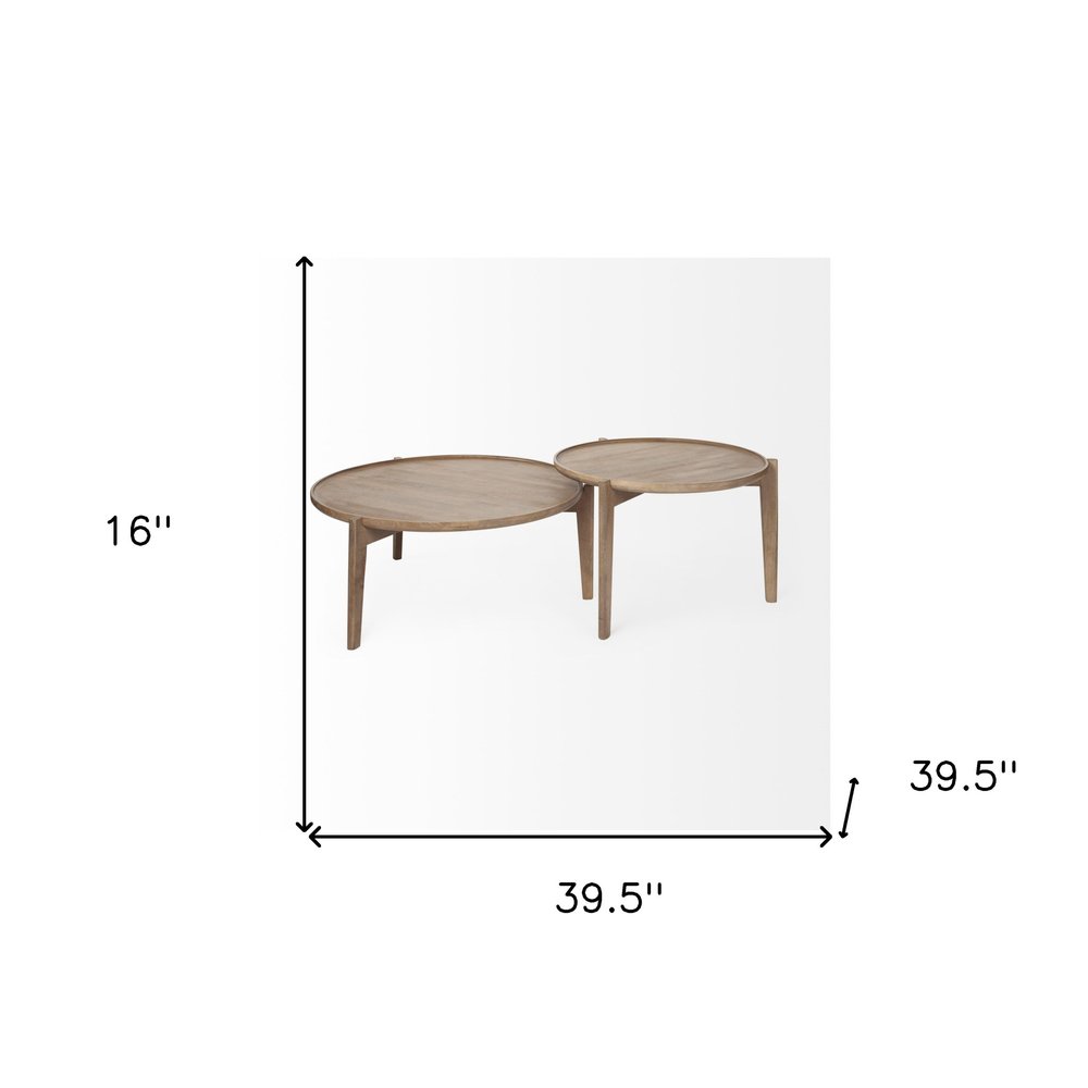 Set of Two Brown Solid Wood Round Nested Coffee Tables — view 6