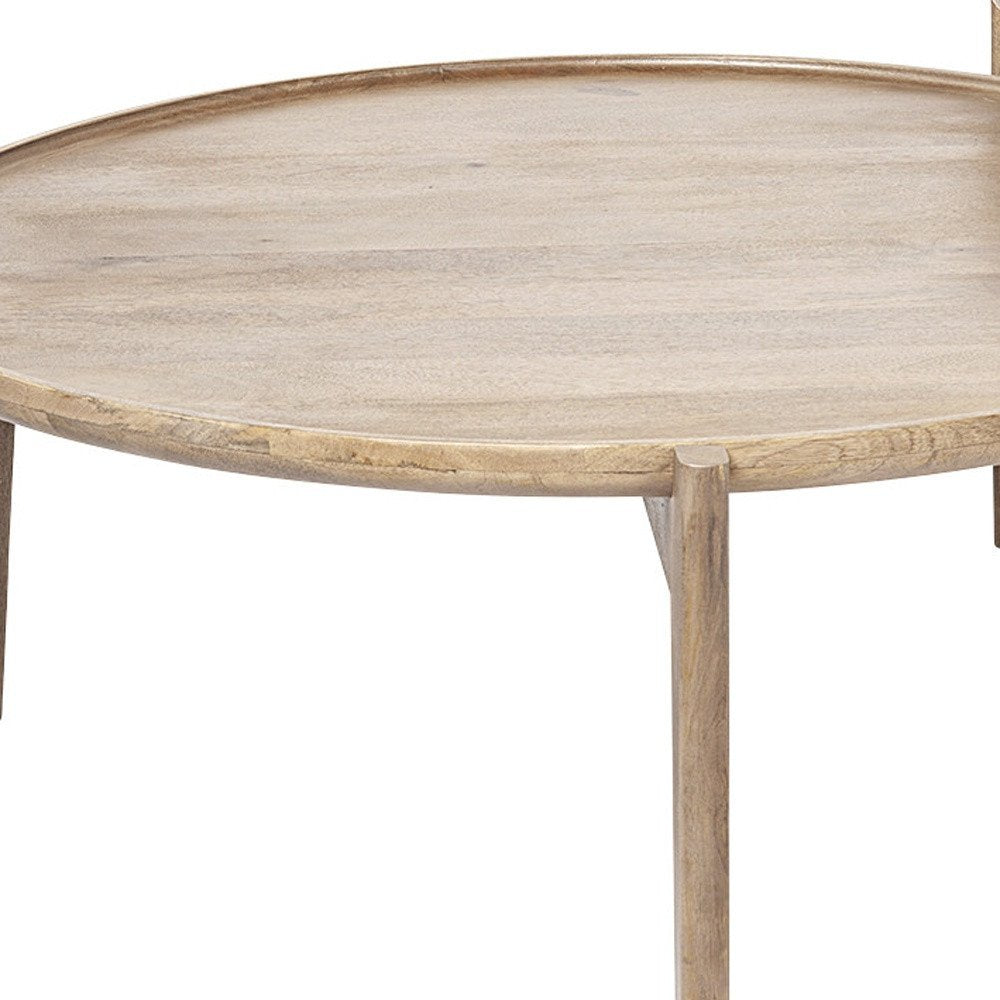 Set of Two Brown Solid Wood Round Nested Coffee Tables HomeRoots
