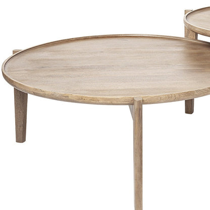 Set of Two Brown Solid Wood Round Nested Coffee Tables HomeRoots