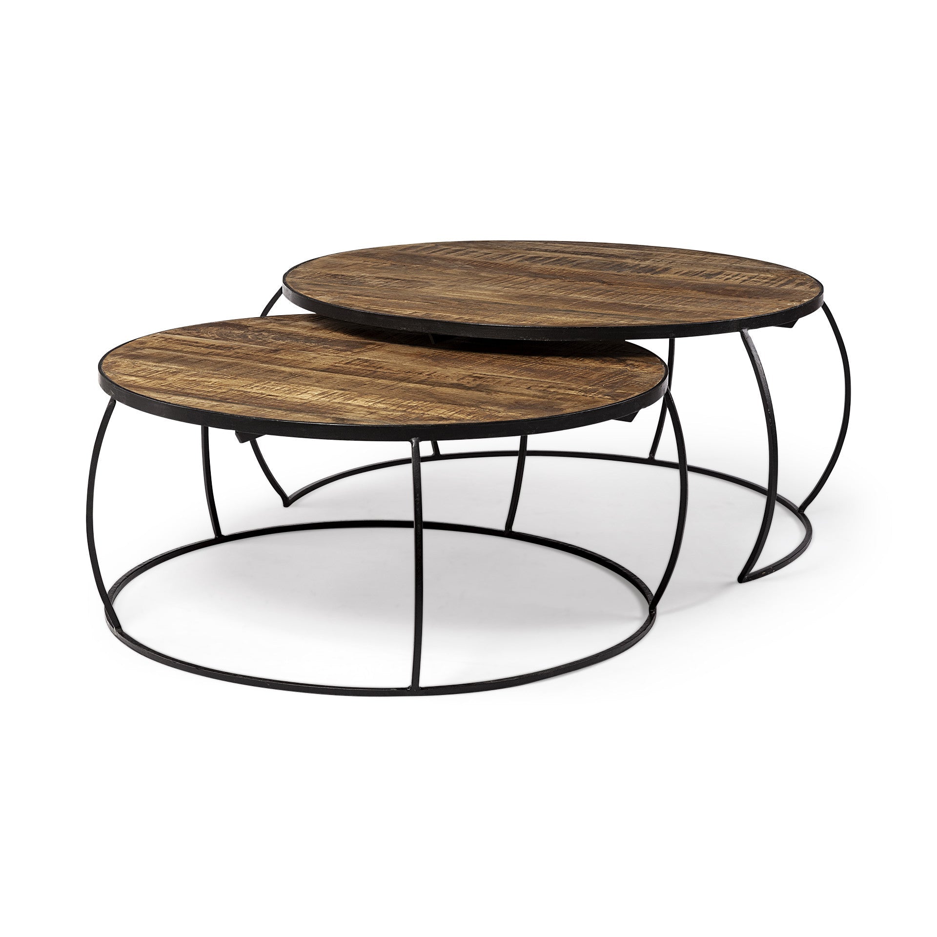Brown and Black Wood and Metal Round Nested Coffee Tables HomeRoots