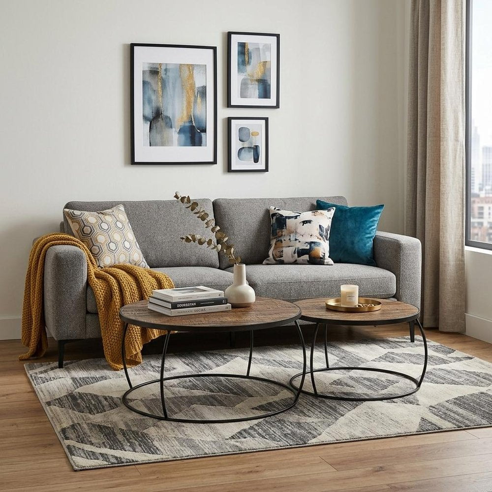 Brown and Black Wood and Metal Round Nested Coffee Tables HomeRoots