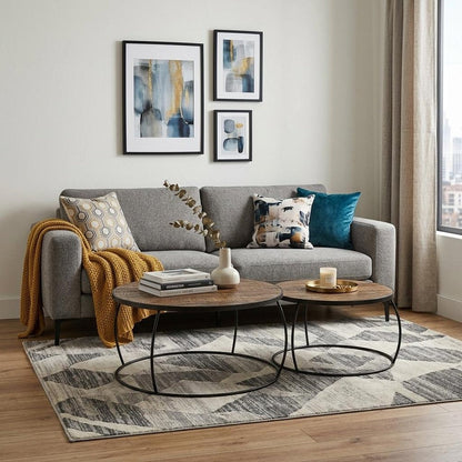 Brown and Black Wood and Metal Round Nested Coffee Tables HomeRoots