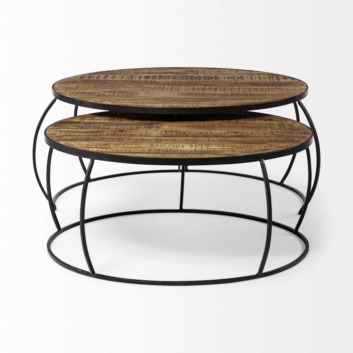 Brown and Black Wood and Metal Round Nested Coffee Tables HomeRoots