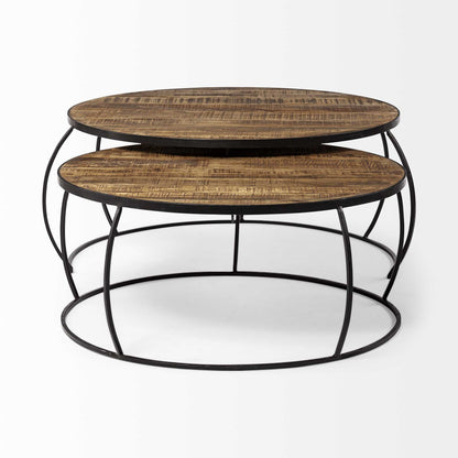 Brown and Black Wood and Metal Round Nested Coffee Tables HomeRoots
